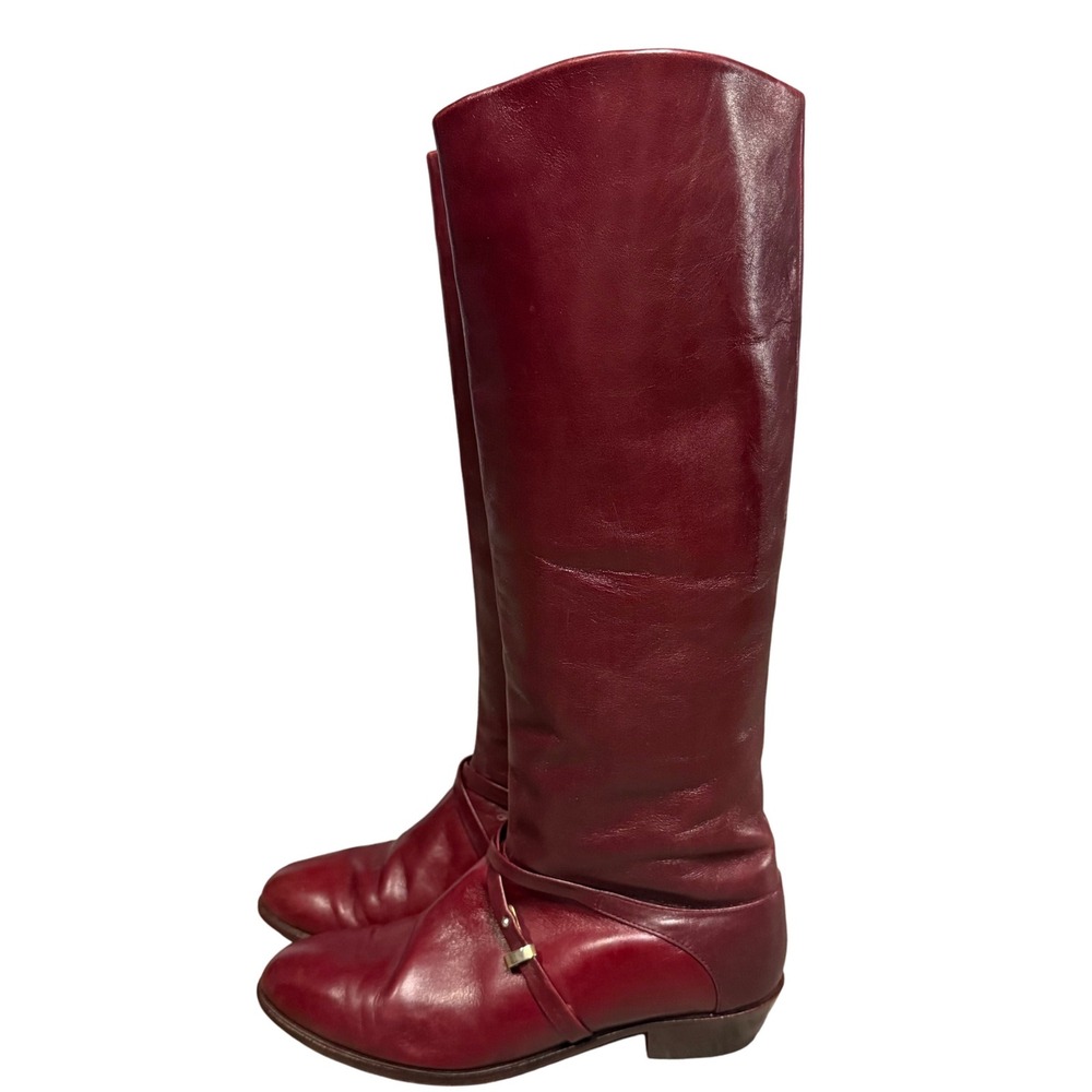 Arnoldo‎ Marcelli Burgundy Leather Tall Riding Boots – Italy – Size 6.5